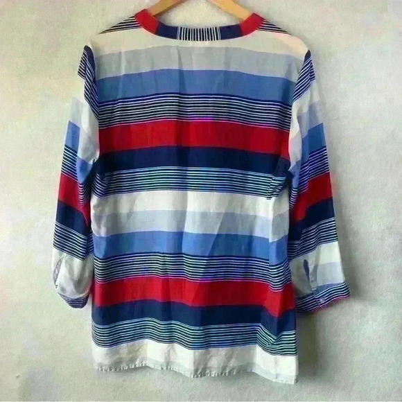 Talbots Women's Striped Button Up Long Sleeve Tunic L USA BBQ Beach Holiday - Picture 8 of 11